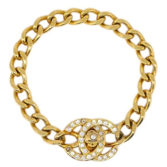 Chanel Turnlock Rhinestone Gold Chain Bracelet 96A 131976 - Picture 1 of 8